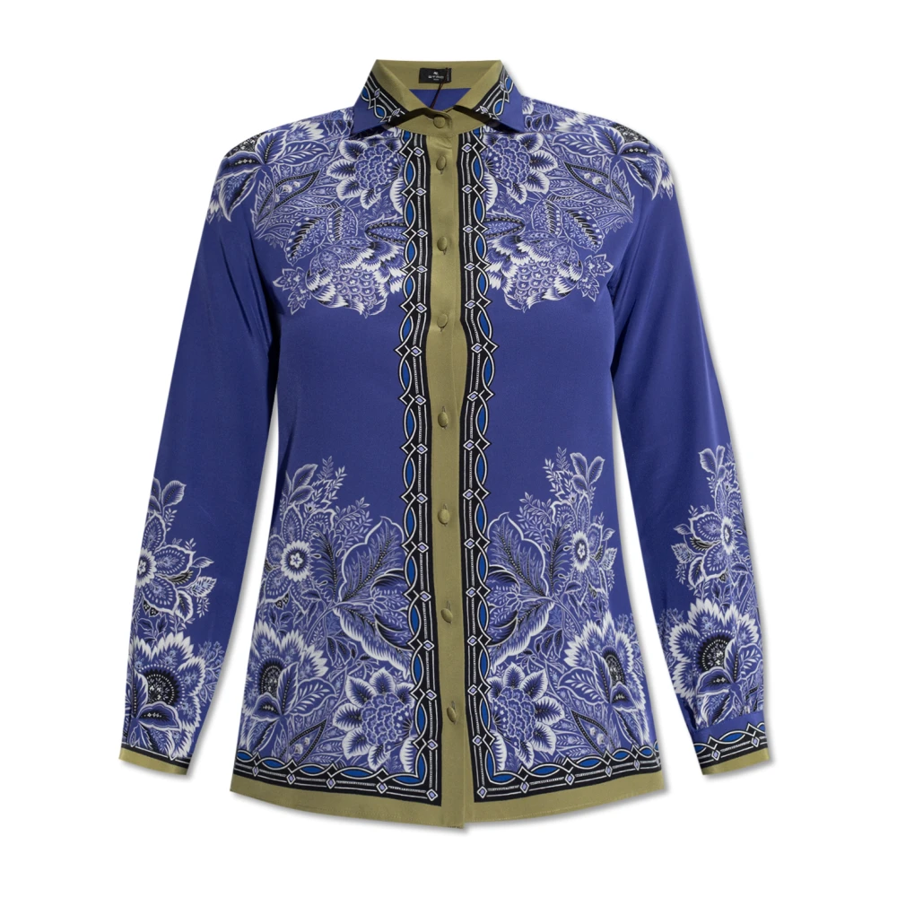 ETRO Zijden Crepe de Chine Blouse met Boeketprint Blue Dames