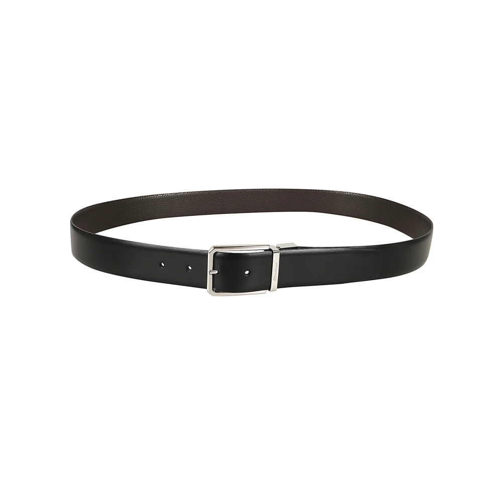 Santoni Zwarte leren riem Black Heren