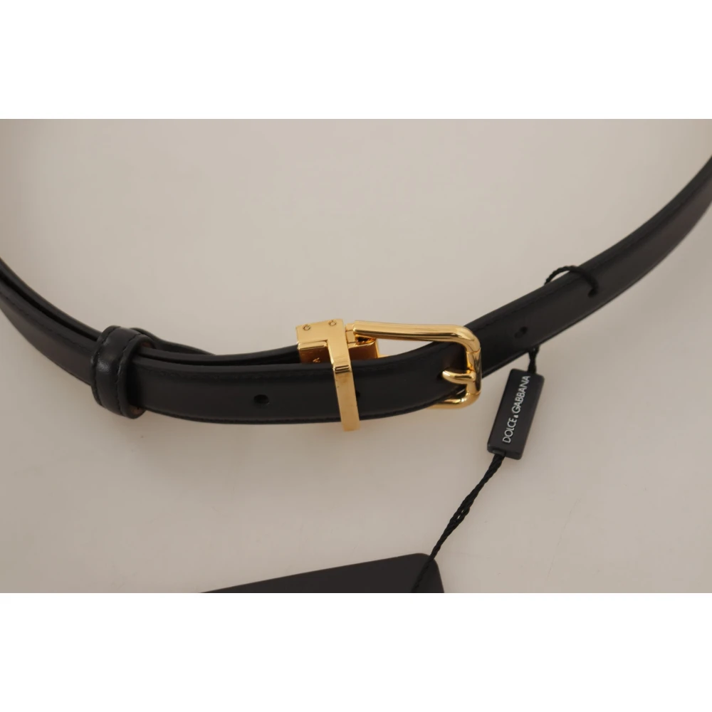 Dolce & Gabbana Elegante zwarte leren riem met gegraveerde gesp Black Unisex