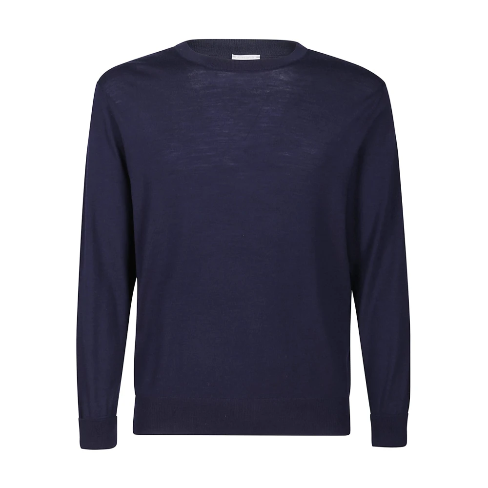 Eleventy Men's Blue Round-Neck Knitwear, 4XL, Fine Merino Wool Long Sleeve Jumper