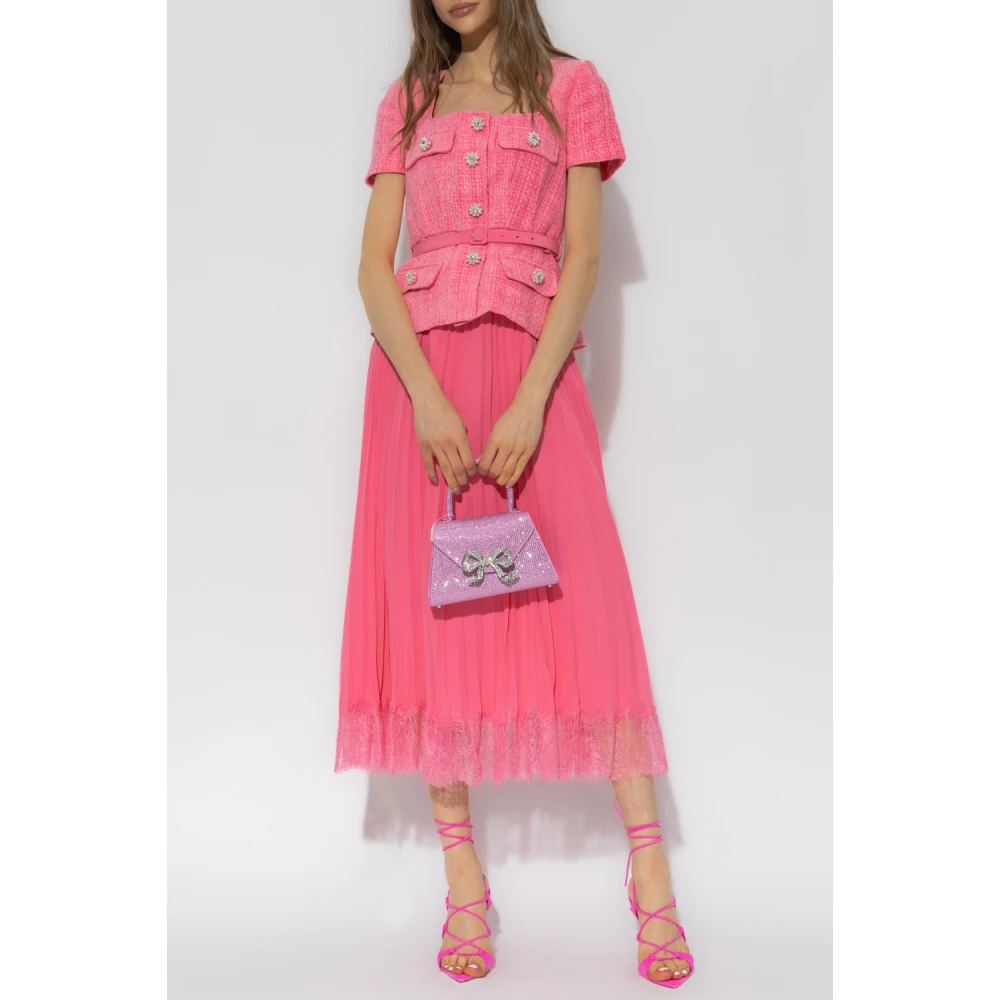 Self Portrait Midi Bouclé Chiffon Jurk Roze Pink Dames