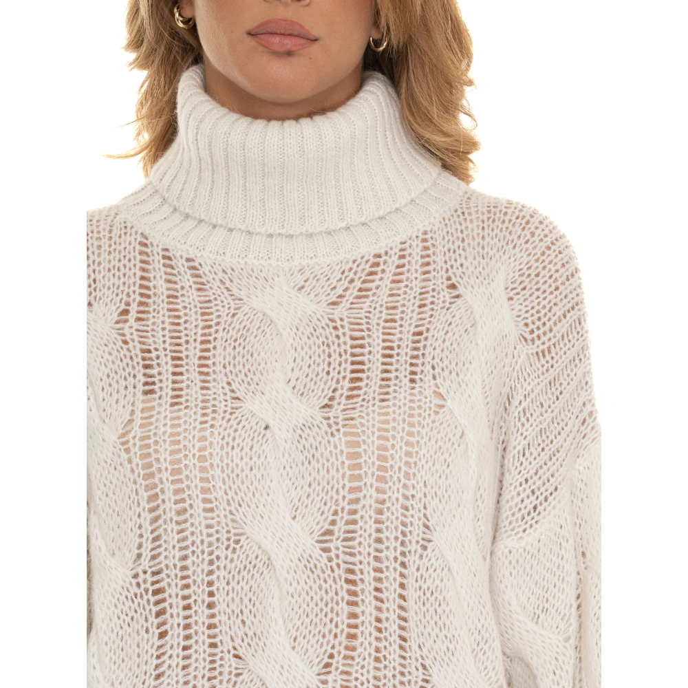 Liu Jo Turtleneck Kabelgebreide Pullover met Lurex White Dames