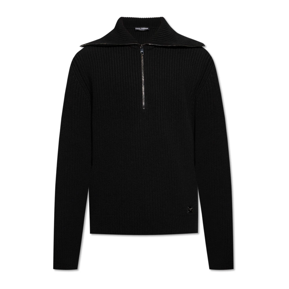 Dolce & Gabbana Homme Noir - Pull En Laine Avec Large Col - Pulls - Taille: 2XL