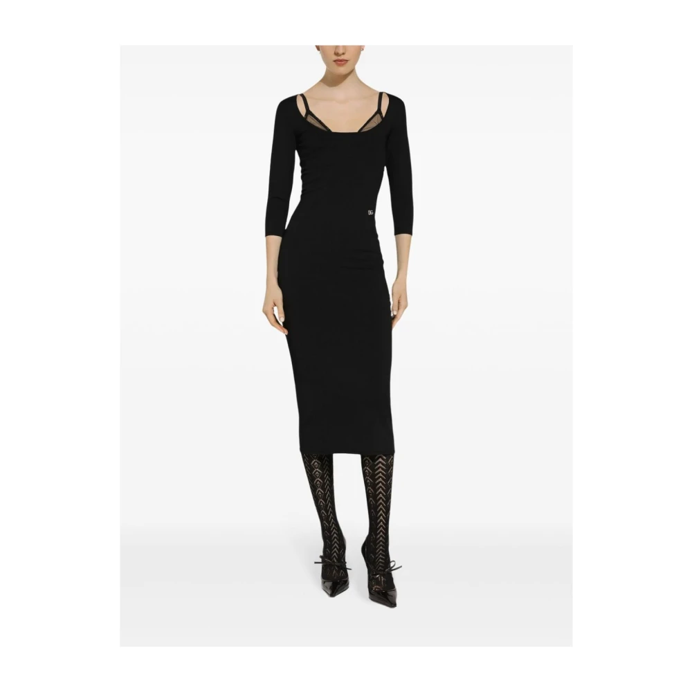 Dolce & Gabbana Zwarte Logo Plaque Jurk Black Dames