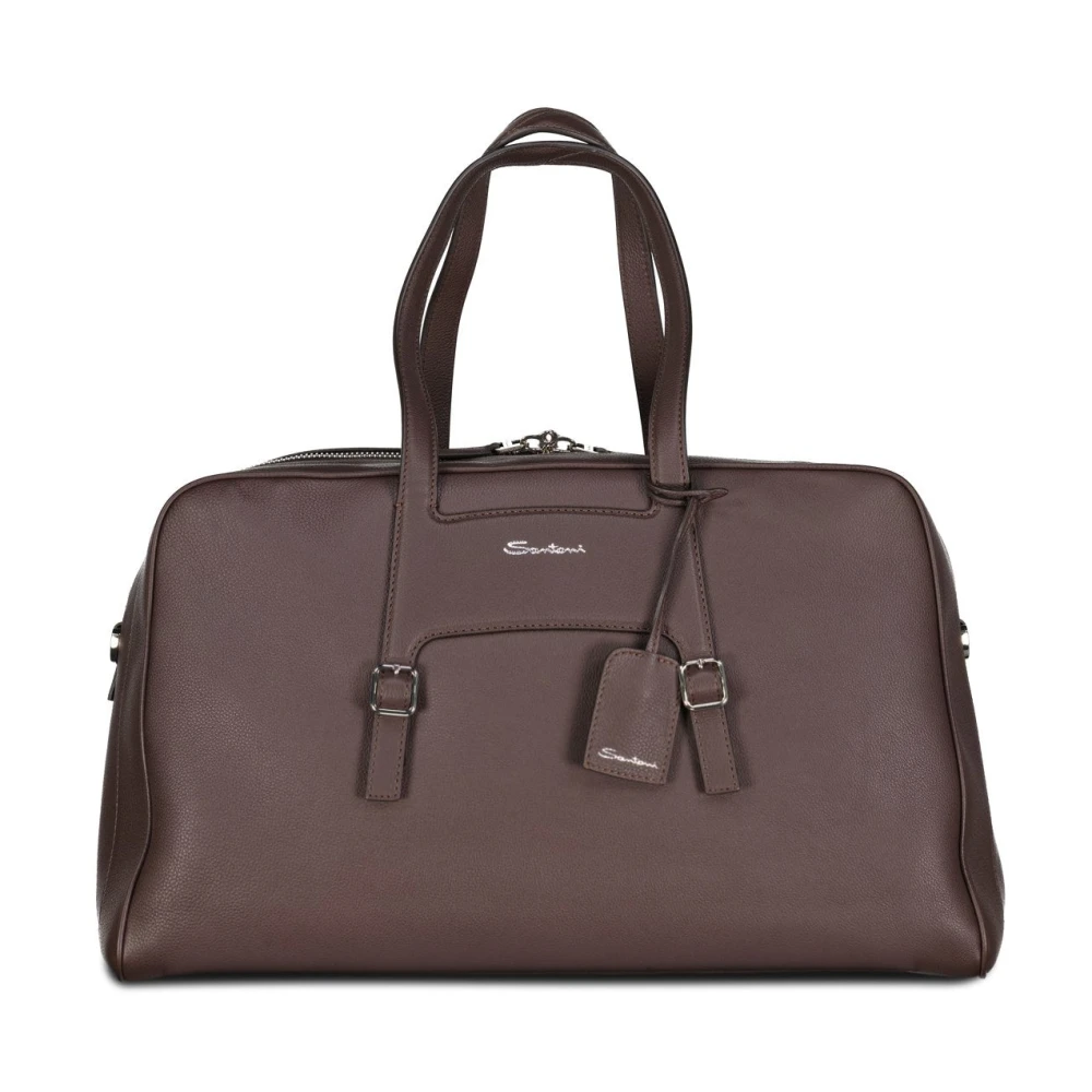 Santoni Leren Weekender Tas Brown Heren