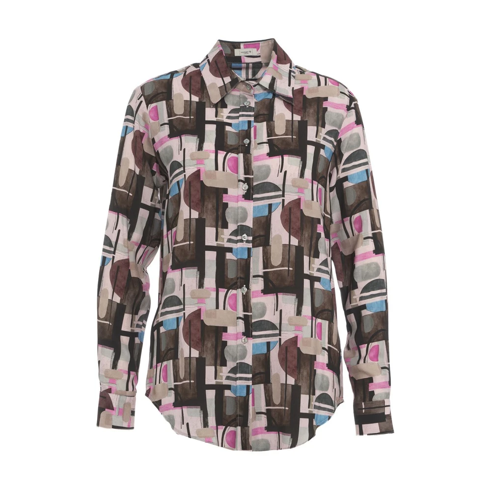 Himon's Retro Print Blouse Cutaway Kraag Lange Mouwen Multicolor Dames
