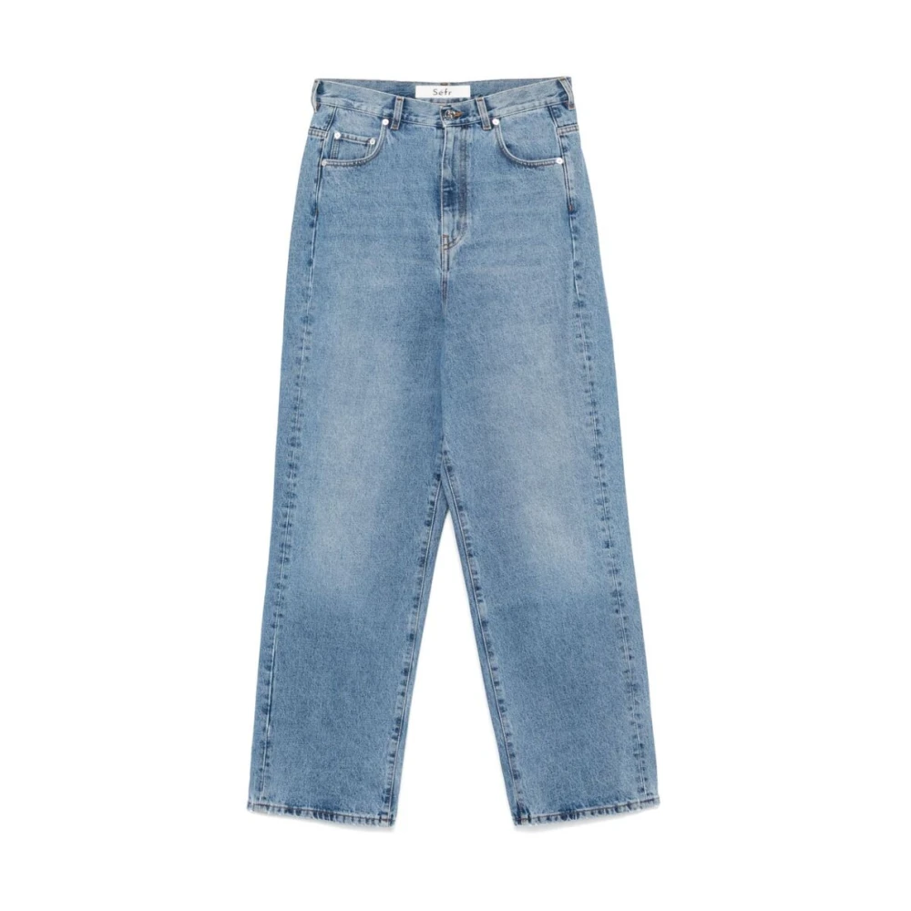 Séfr Blauwe Denim High-Waisted Wide Leg Jeans Blue Heren