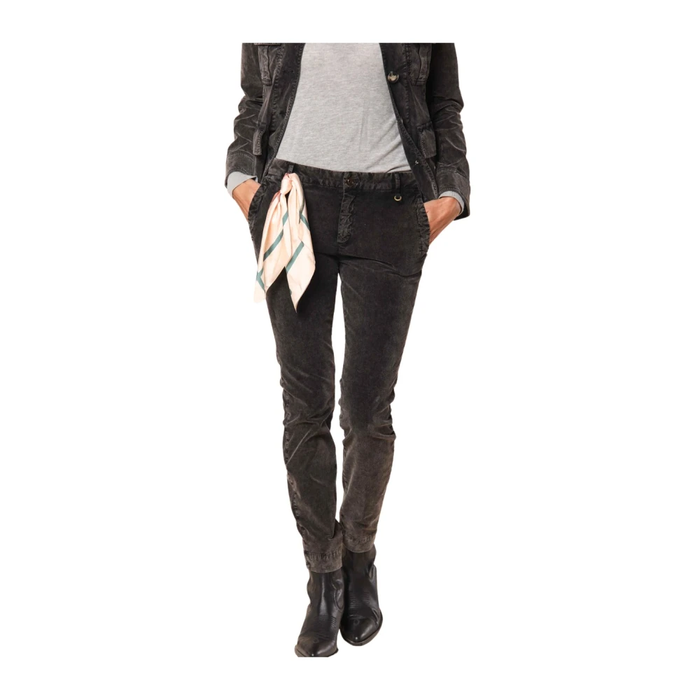 Mason's Curvy Velvet Chino Broek 1000 Strepen Black Dames