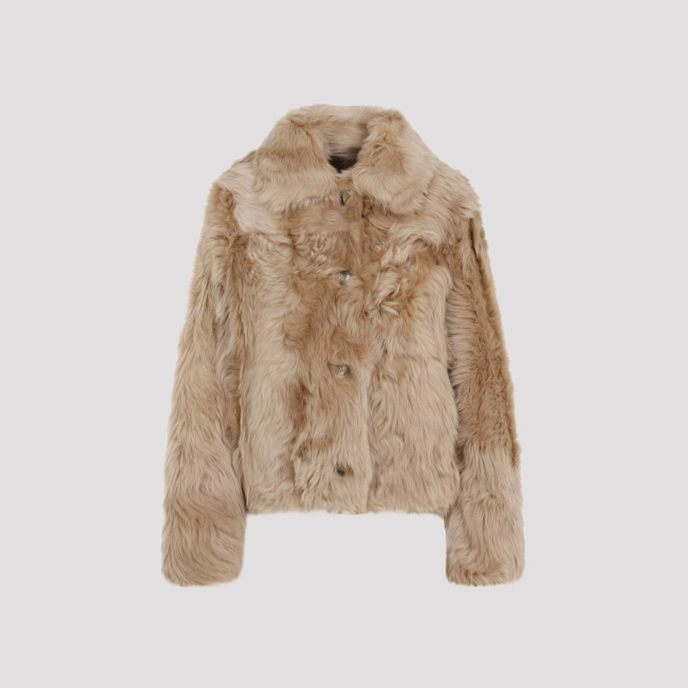 Yves Salomon Luxe Faux Fur Shearling Jas Brown Dames