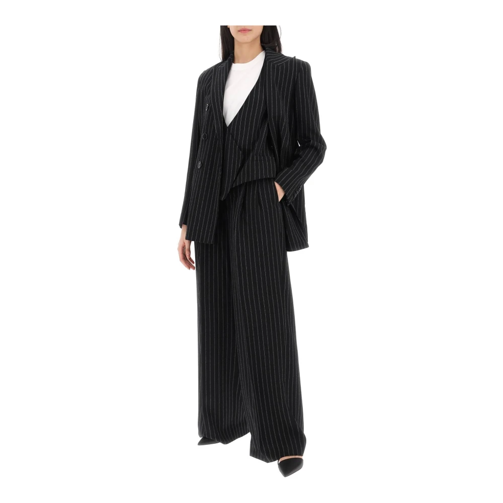 Ami Paris Wijde Pinstripe Pantalon Black Dames