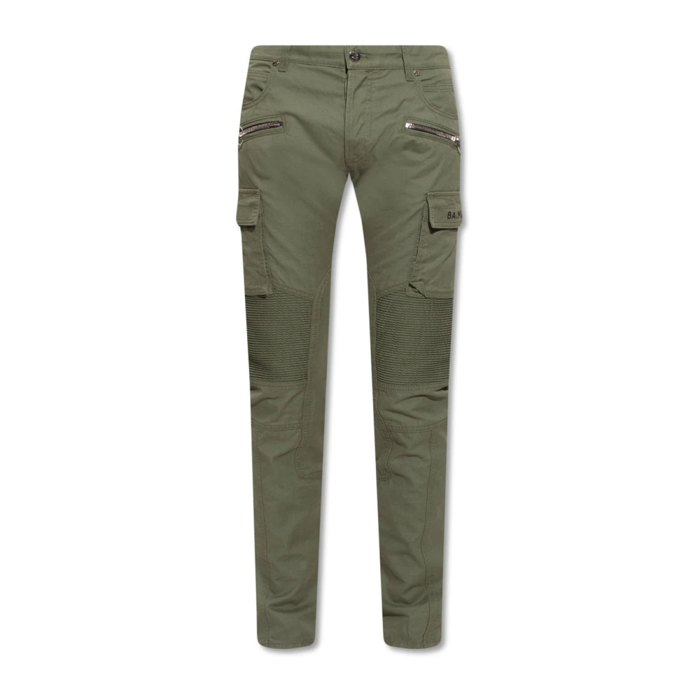 Balmain Cargo Broek met Logo Print Green Heren