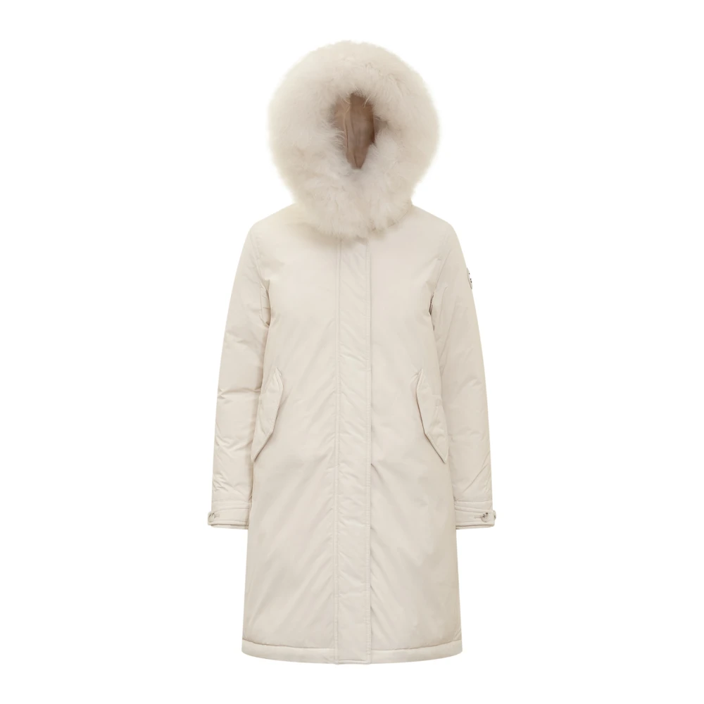 Woolrich Lång Dunjacka med Päls Huva Beige, Dam