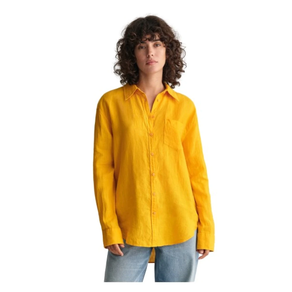 Gant Oversized Linnen Shirt Yellow Dames