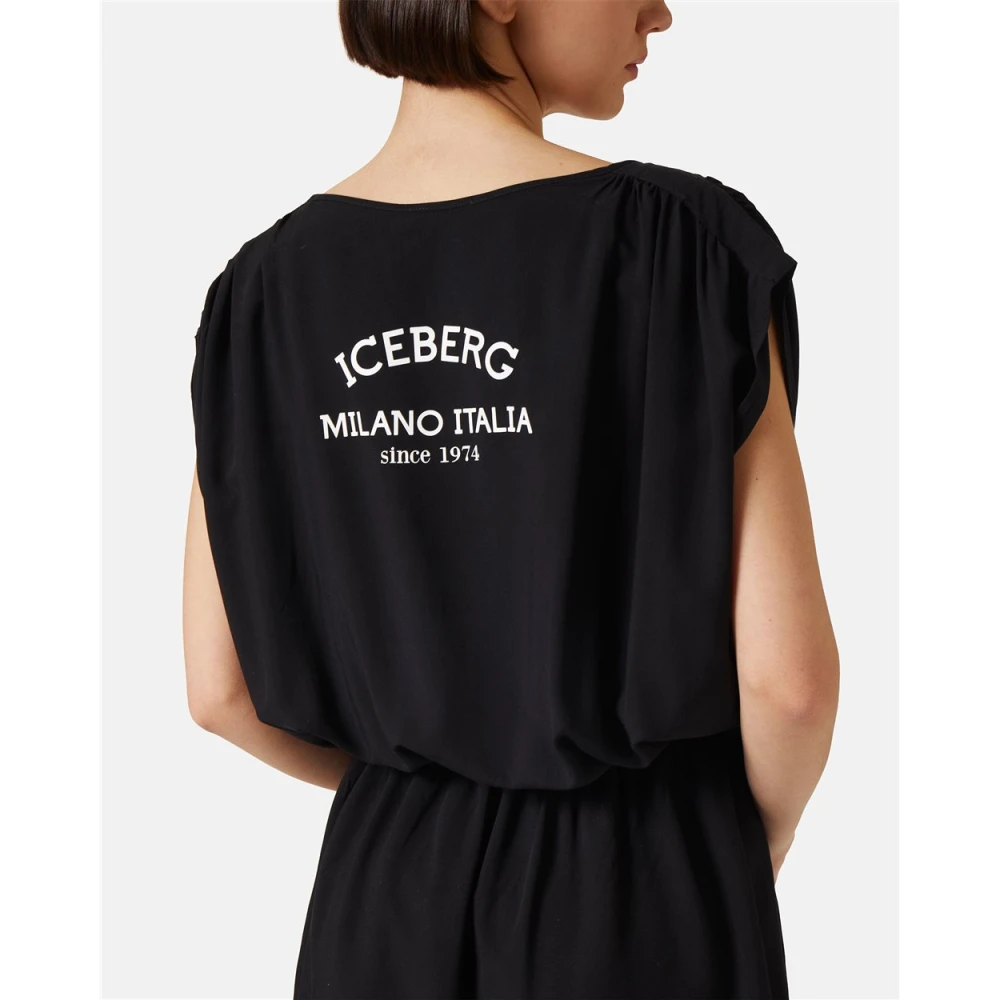 Iceberg Zwarte jurk met logo en elastische taille Black Dames