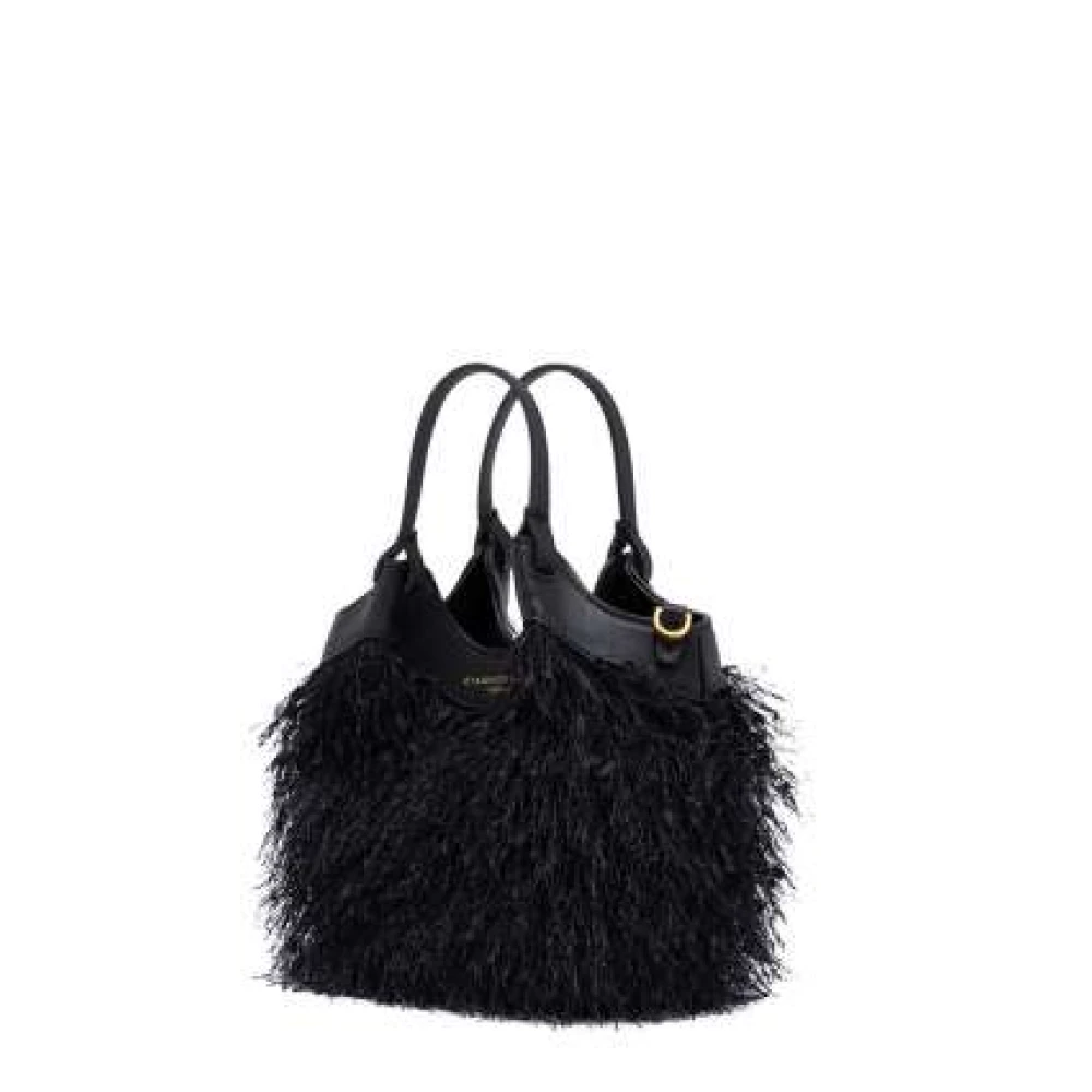 Gianni Chiarini Fringed Fabric Tote Bag Black Dames