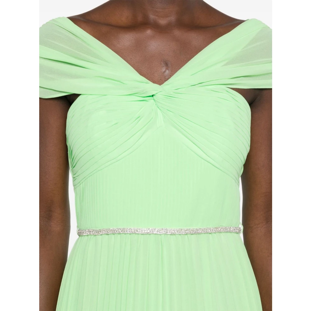 Self Portrait Groene Chiffon Asymmetrische Midi Jurk Green Dames