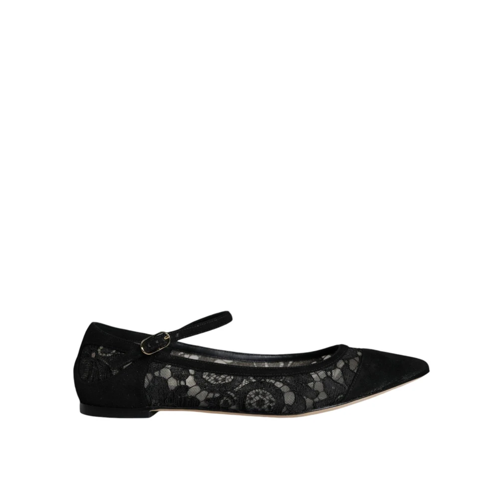 Dolce & Gabbana Women's Black Ballerina Shoes, 3 Uk, Lace Flats With Leather Sole
