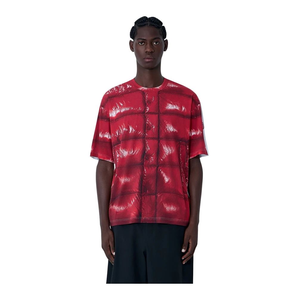 Moncler Men's Red T-Shirts, M, Logo Motif Contrast Print T-Shirt
