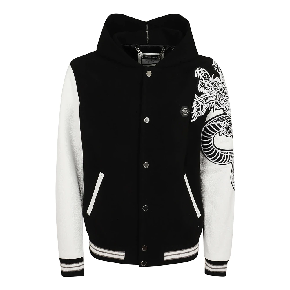 Philipp Plein Zwarte leren jas voor mannen Black Heren