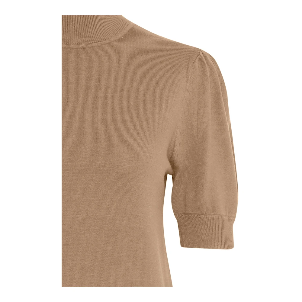 b.Young Taupe Gebreide Top met Hoge Hals Beige Dames