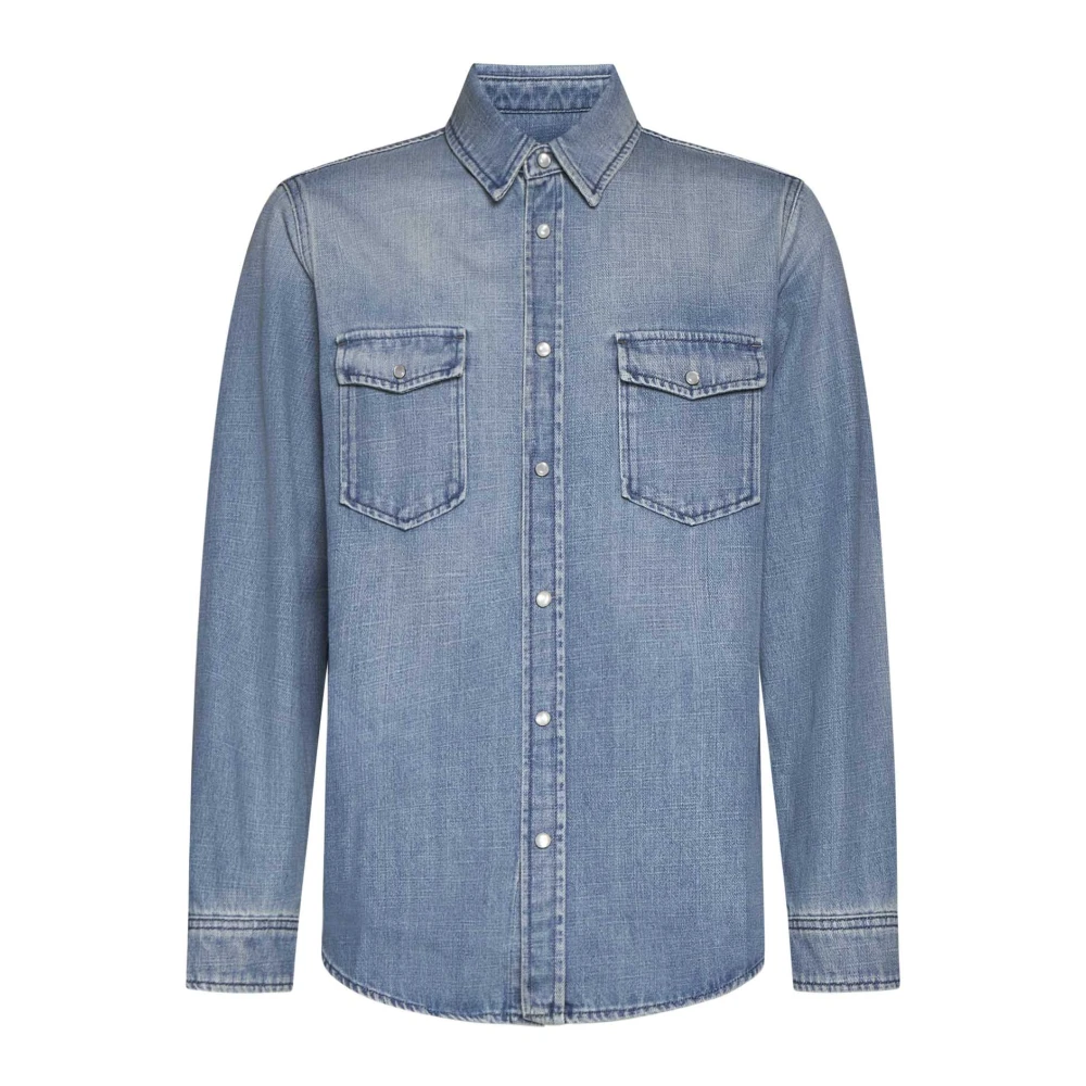 Saint Laurent Denim Klassieke Kraag Shirt Blue Heren