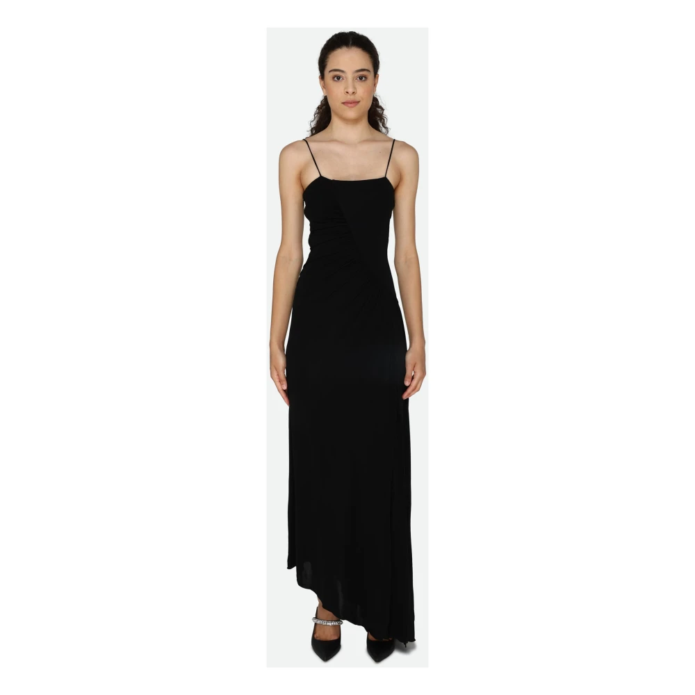 pinko Zwarte Asymmetrische Jurk met Dunne Bandjes Black Dames