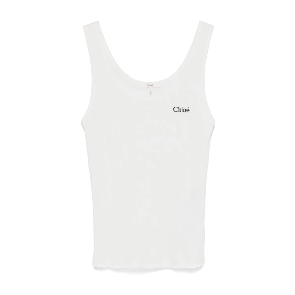 Chloé White Sleeveless Tops, Female, L, Ribbed Jersey Tank Top