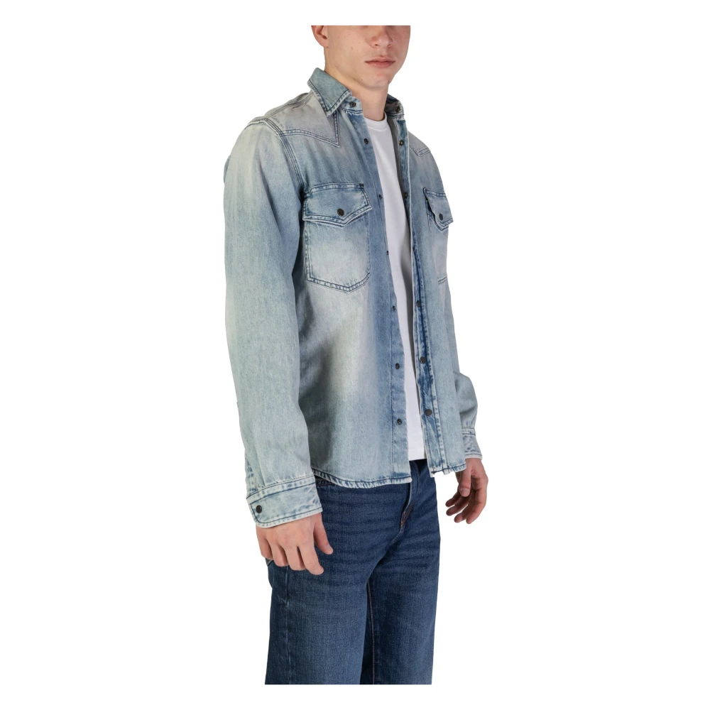 Hugo Boss Blauw Katoenen Overhemd Lange Mouw Blue Heren