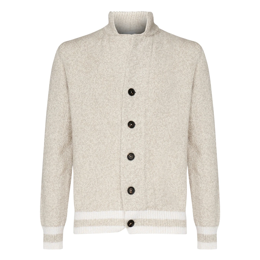 Eleventy Gestreepte Vest met Hoge Kraag Beige Heren