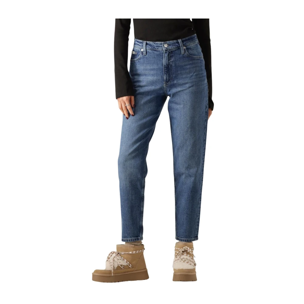 Calvin Klein Blauwe Mom Jeans Ultiem Comfort Stijl Blue Dames