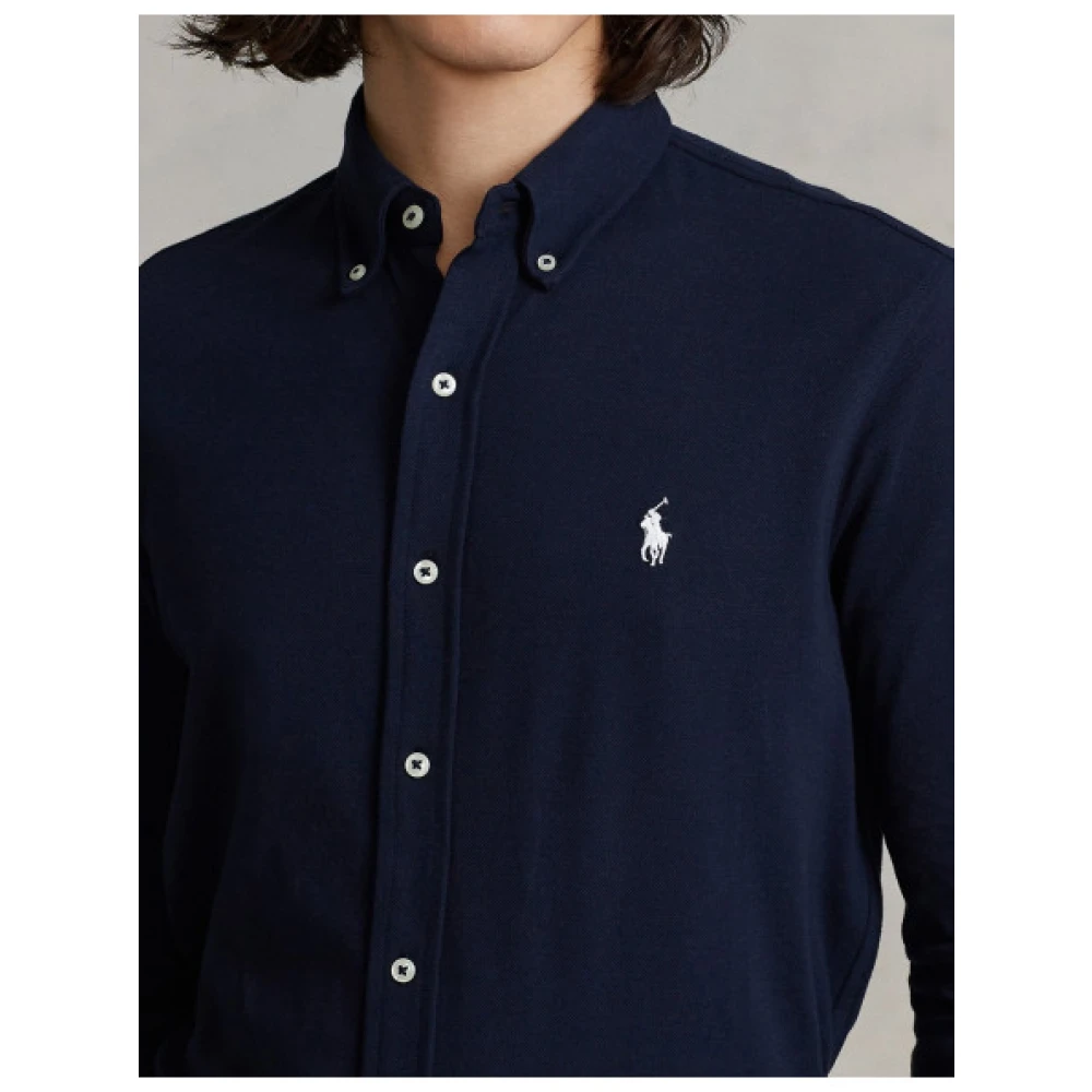Polo Ralph Lauren Fijne Piqué Katoenen Overhemd Blue Heren