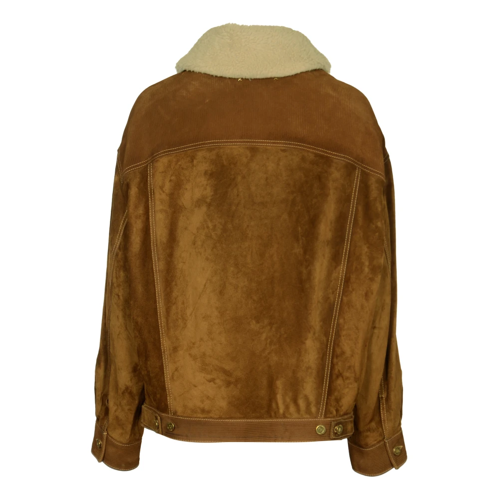 Golden Goose Journey leren jack met corduroy details Brown Dames