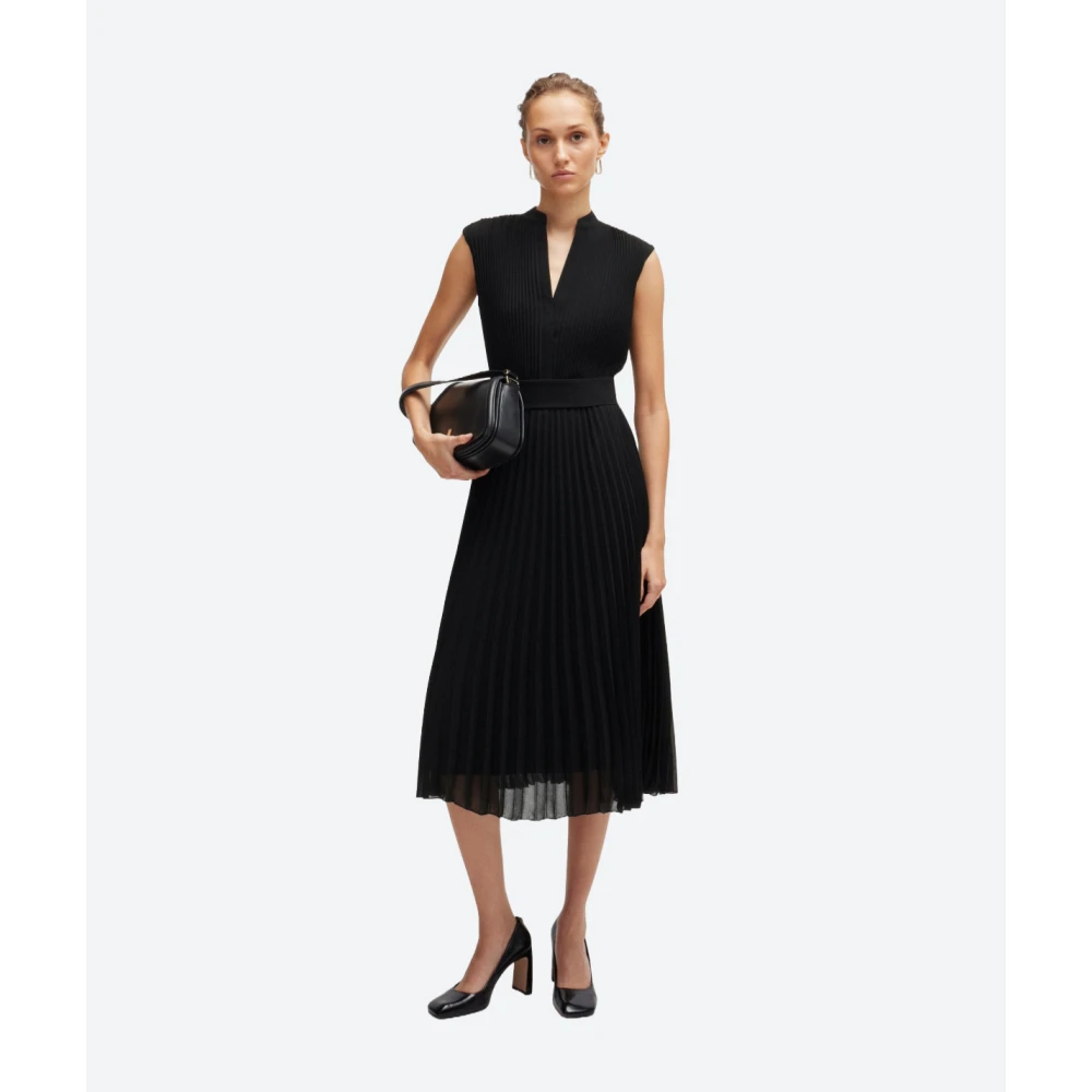 Hugo Boss Geplooide crêpe jurk met V-hals Black Dames