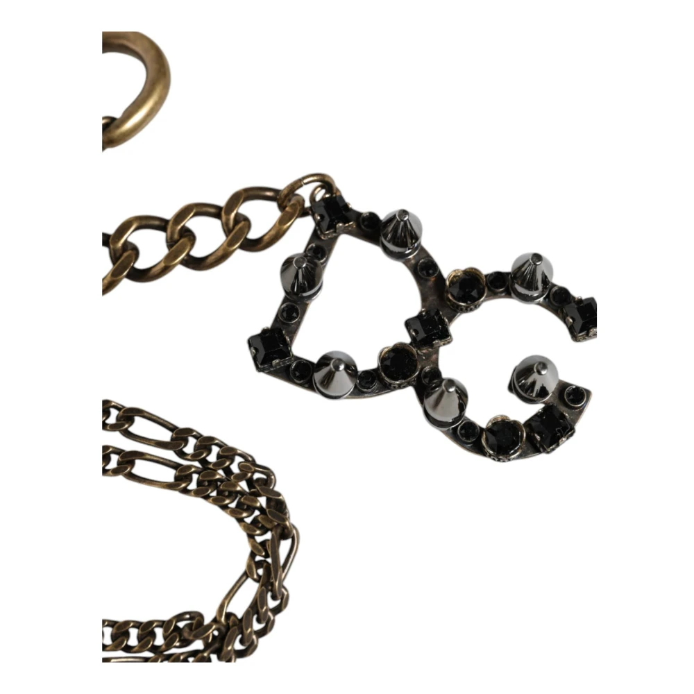 Dolce & Gabbana Kristalversierde Metalen Sleutelhanger met Logo Gray Dames