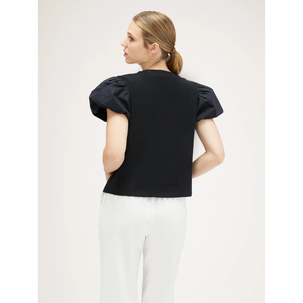 Motivi Katoenen T-shirt met ballonmouwen Black Dames