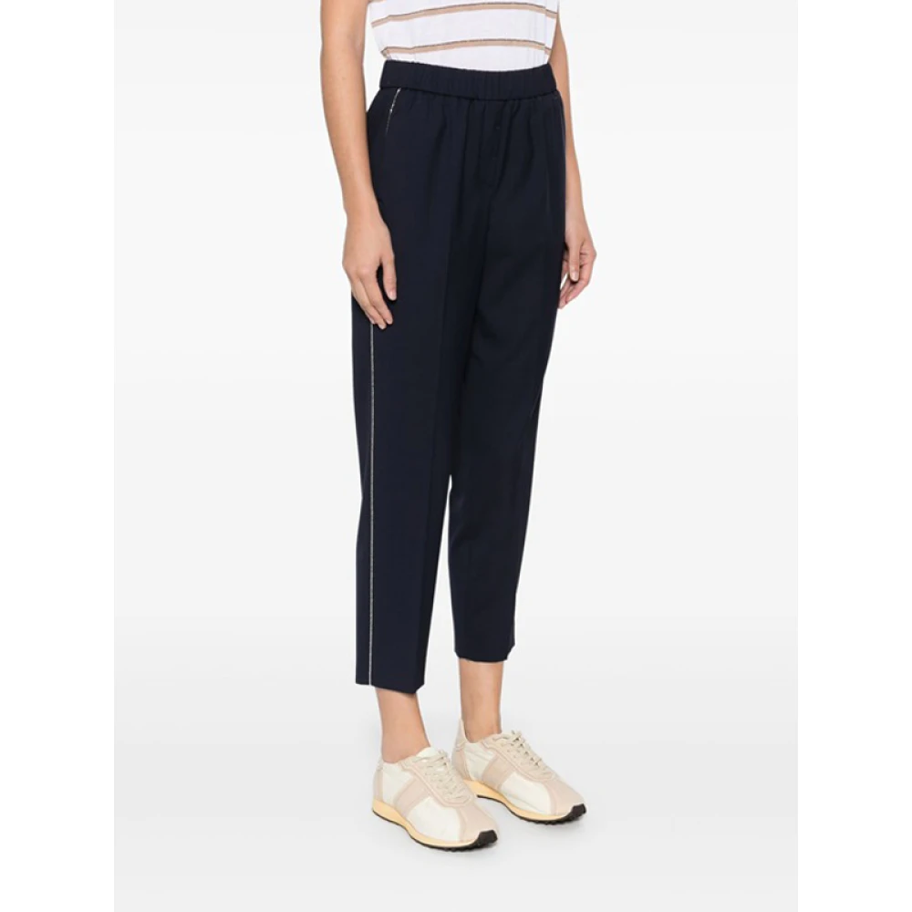 PESERICO Navy Blue Beaded Trim Trousers Black Dames