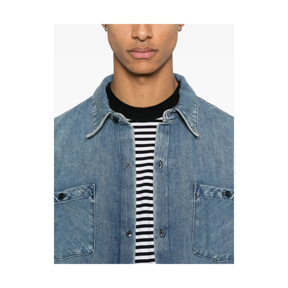 7 For All Mankind Indigo Blauwe Knoop-Front Shirt Blue Heren