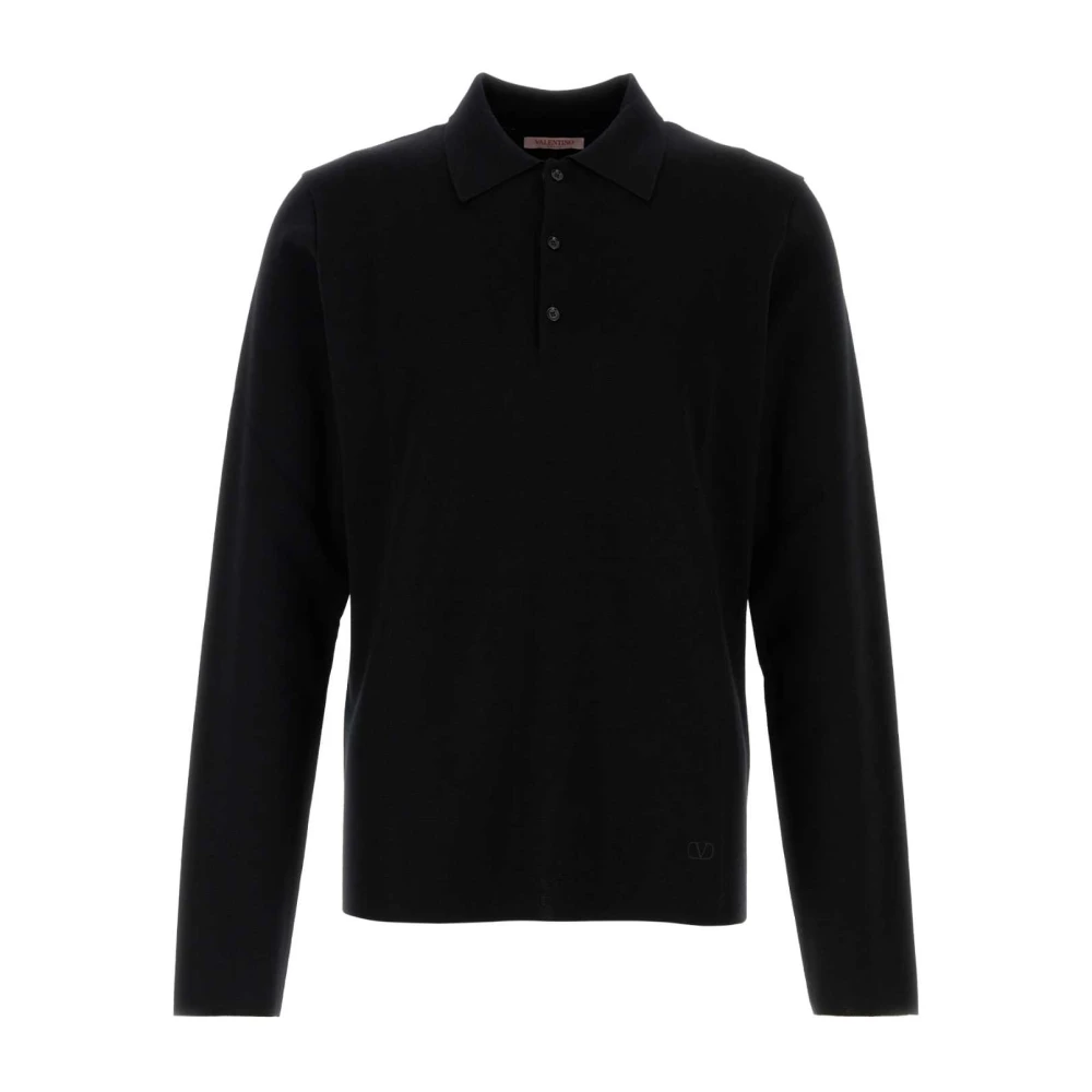 Valentino Garavani Men's Black Long-Sleeve Wool Polo Shirt