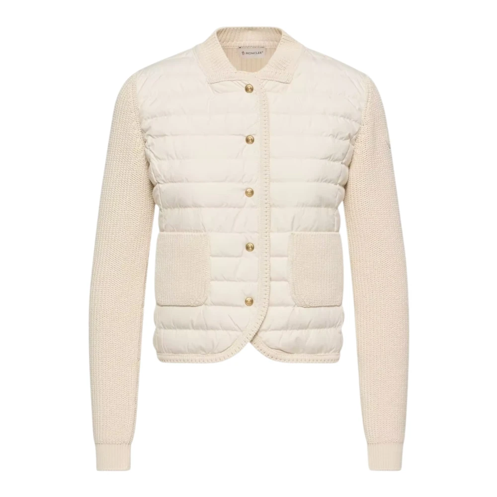 Moncler Women's Beige Winter Jackets, L, Cotton Padded Cardigan