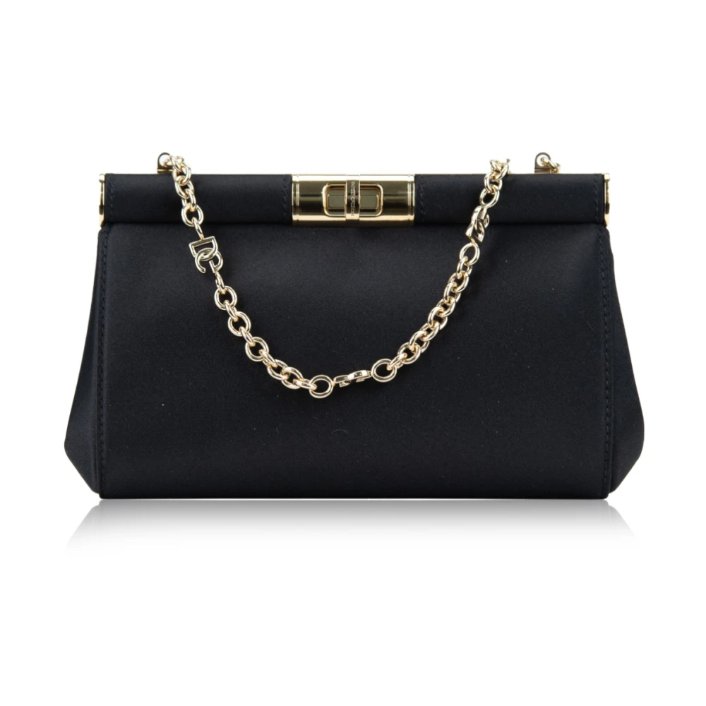 Dolce & Gabbana Satijnen Dameshandtas met Gouden Hardware Black Dames