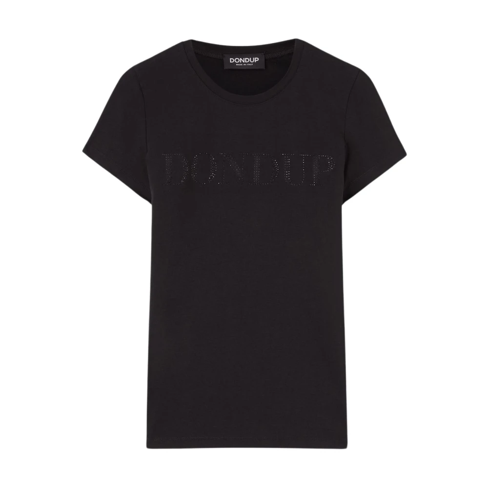 Dondup Slim Fit Jersey T-shirt met Strass Logo Black Dames