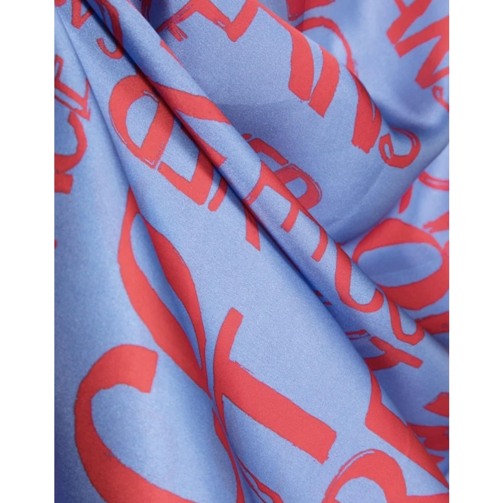Versace Jeans Couture Luxe Zijden Sjaal met Logo Print Blauw Blue Dames