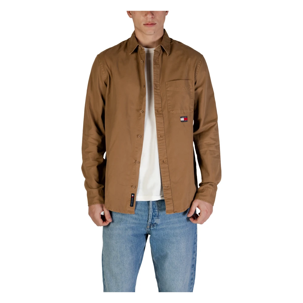 Tommy Jeans Bruine Effen Knoopsluiting Shirt Brown Heren