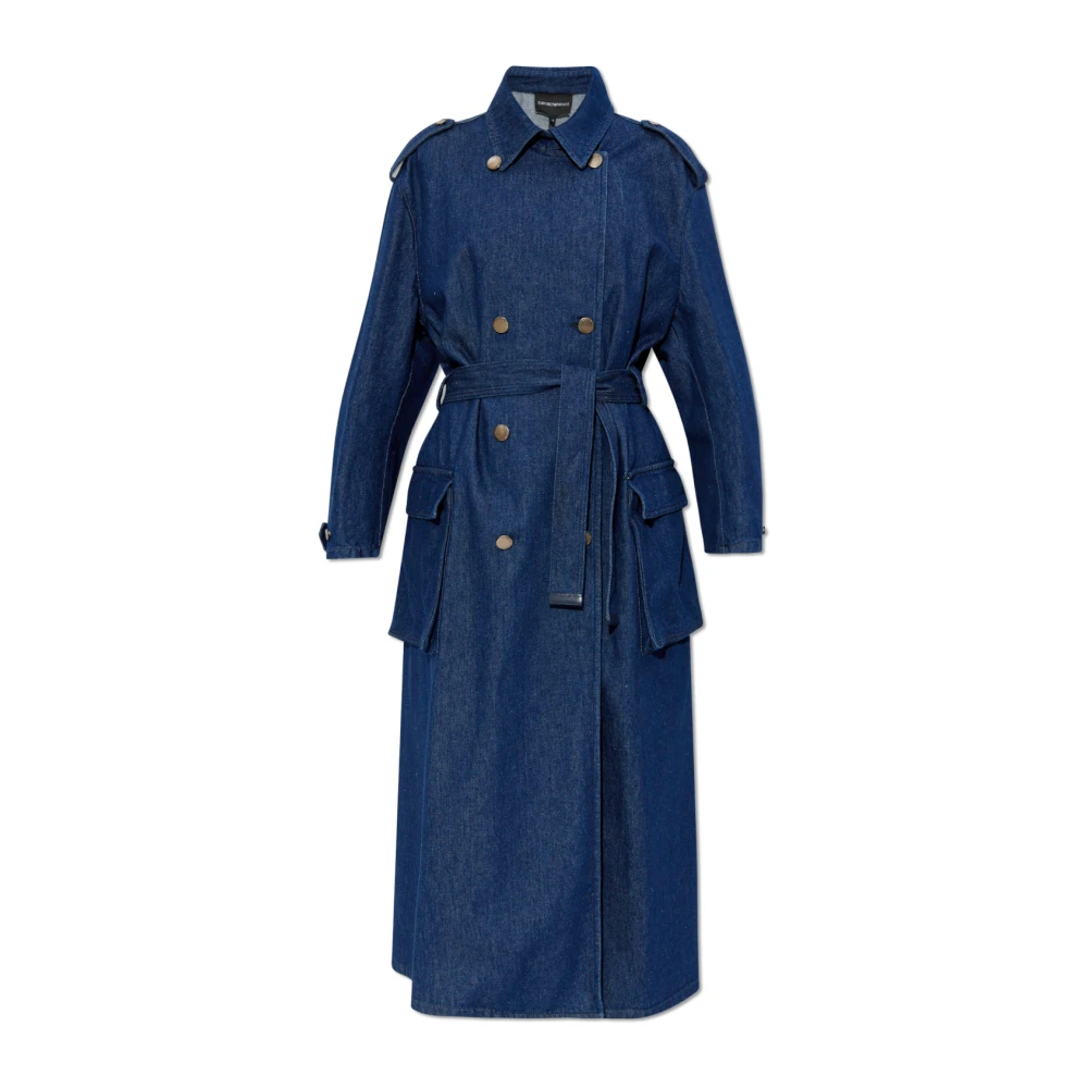 Emporio Armani Denim Trench Coat Blue, Dam