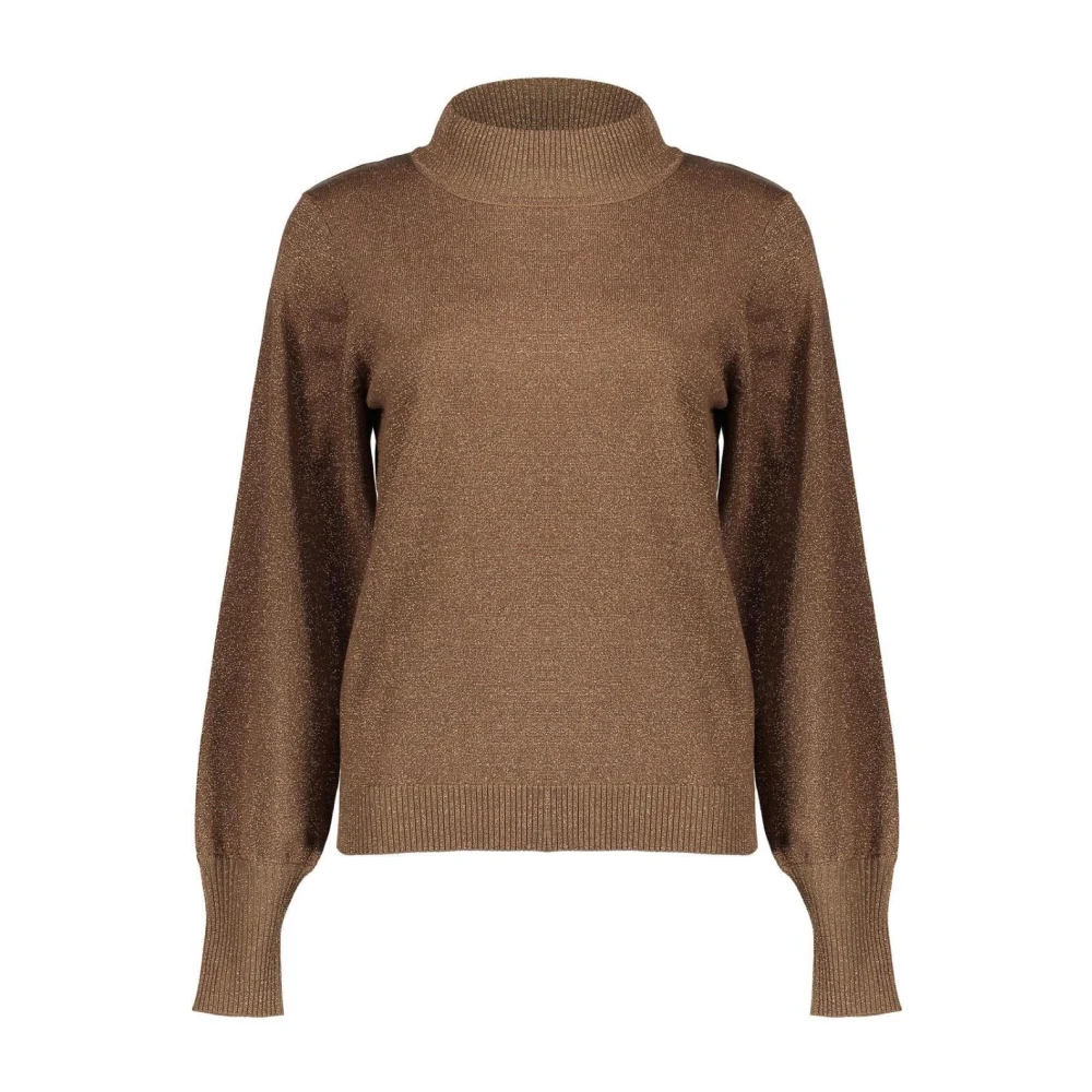 Geisha Turtle Neck Lurex Pullover Sweater Brown Dames