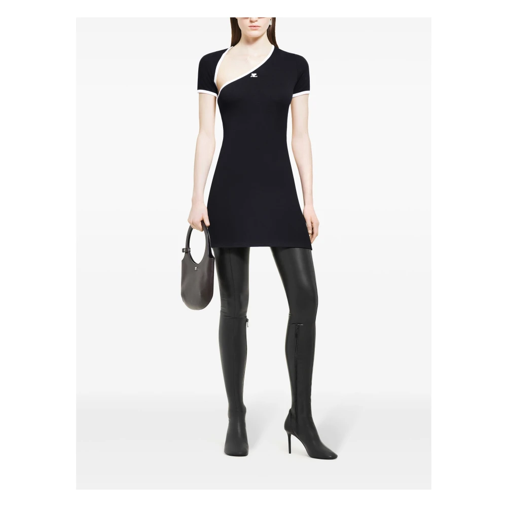 Courrèges Zwart Slash Contrast Katoenen Jurk Black Dames