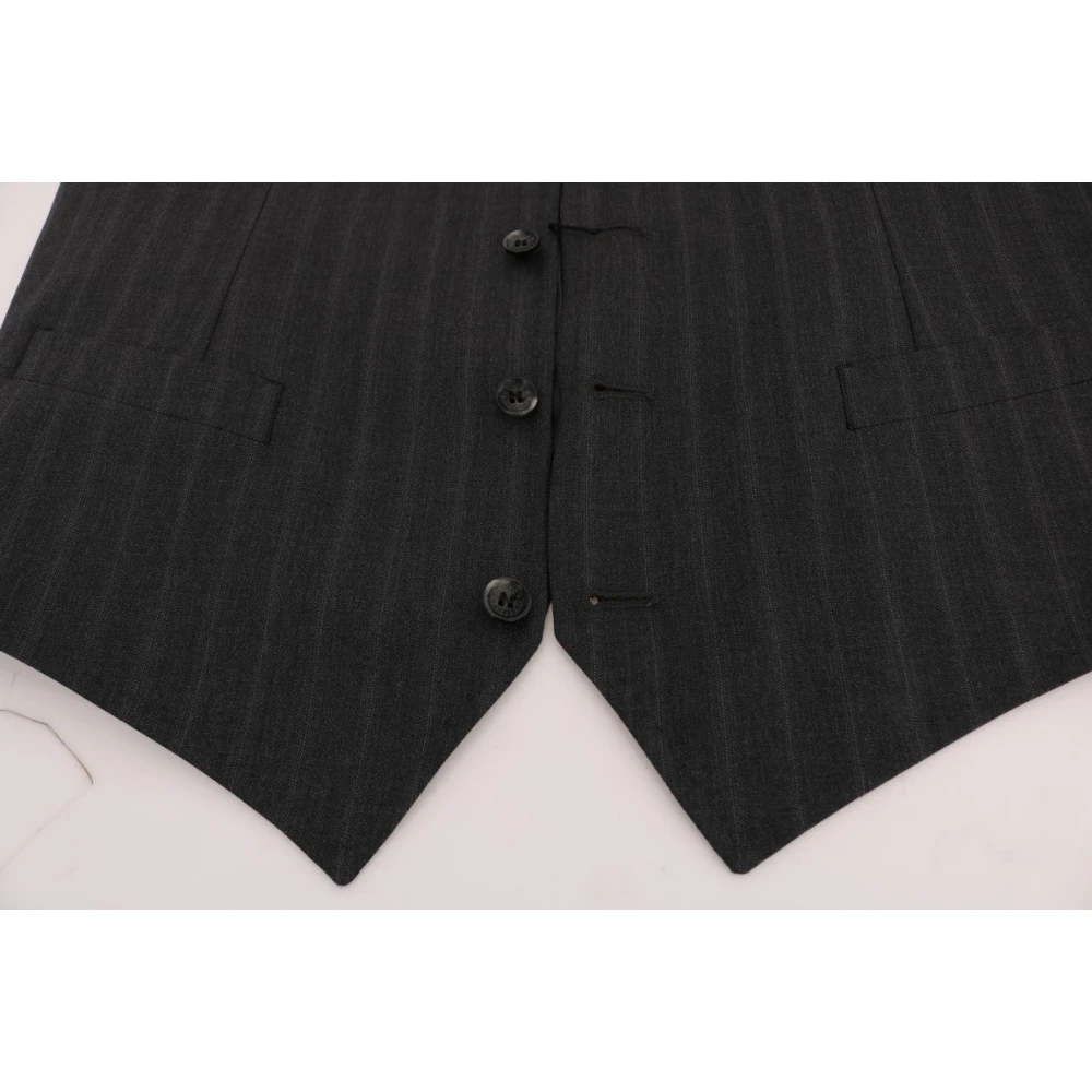 Dolce & Gabbana Elegante Grijze Gestreepte Single-Breasted Vest Gray Heren