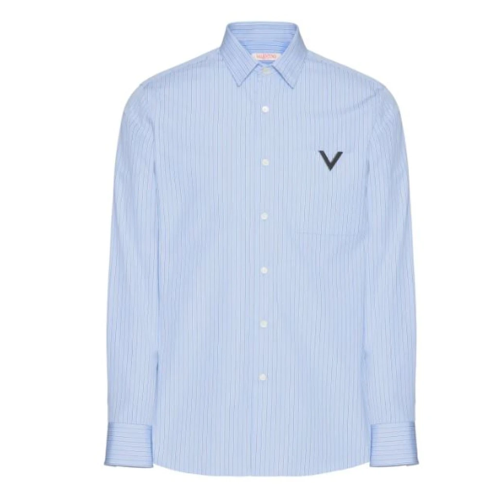 Valentino Blauw Katoenen Poplin Gestreept Overhemd Blue Heren