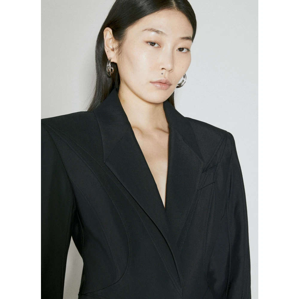 Mugler Elegant Shawl Lapel Structured Coat Black Dames