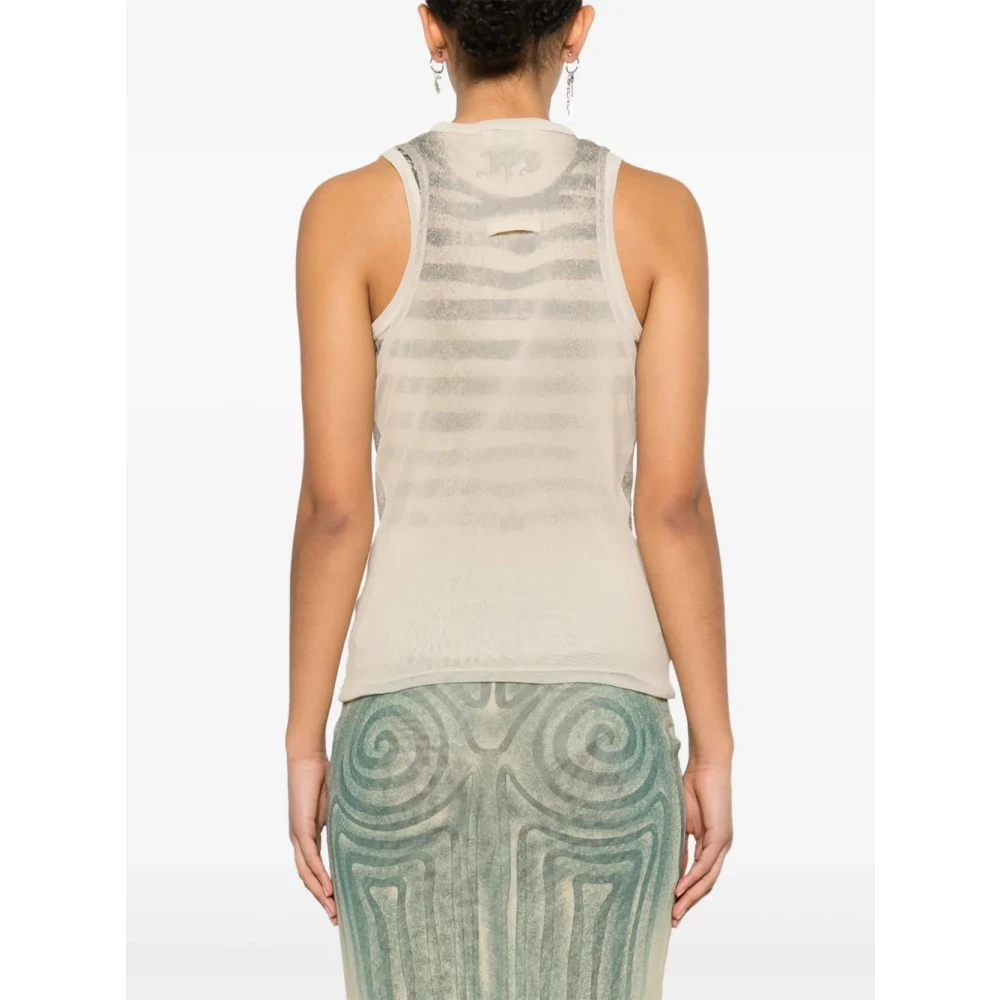 Jean Paul Gaultier Gedrukte Tattoo Mesh Tank Top Beige Dames